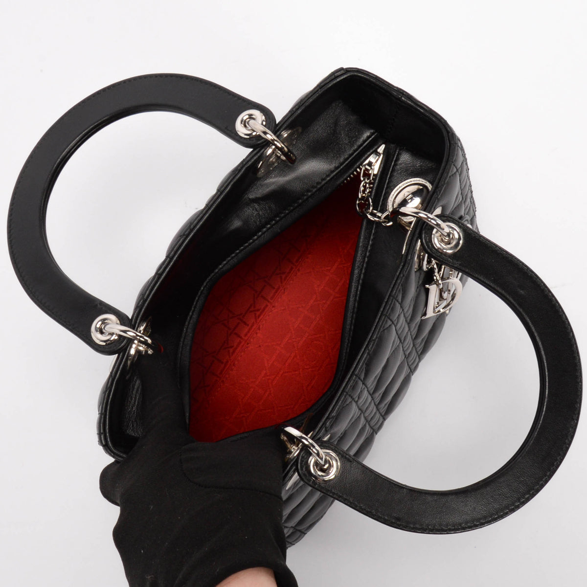Dior Black Lambskin Cannage Medium Lady Dior Bag