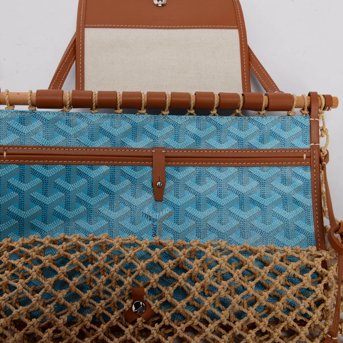 Goyard Turquoise Goyardine Canvas & Raffia Mesh Aligre Tote