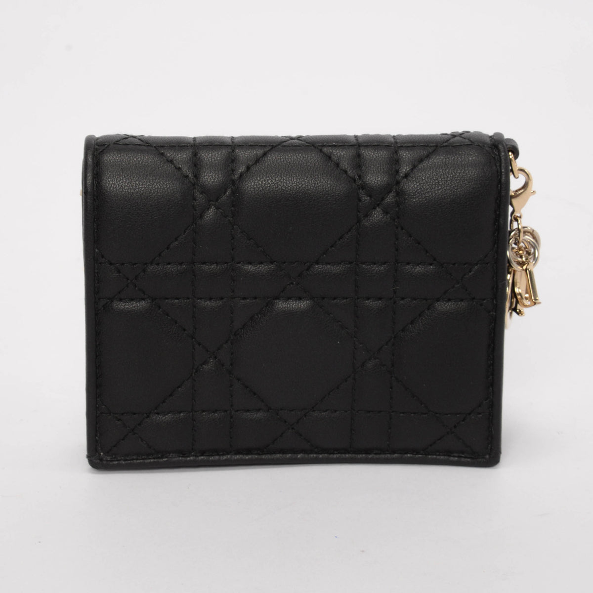Dior Black Lambskin Cannage Mini Lady Dior Gardenia Wallet
