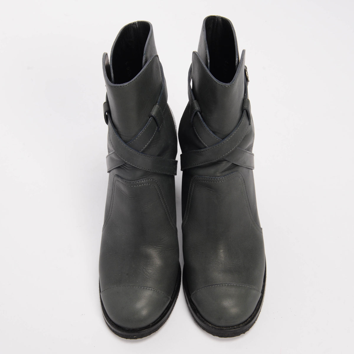 Chanel Army Green Lambskin Biker Ankle Boots 38
