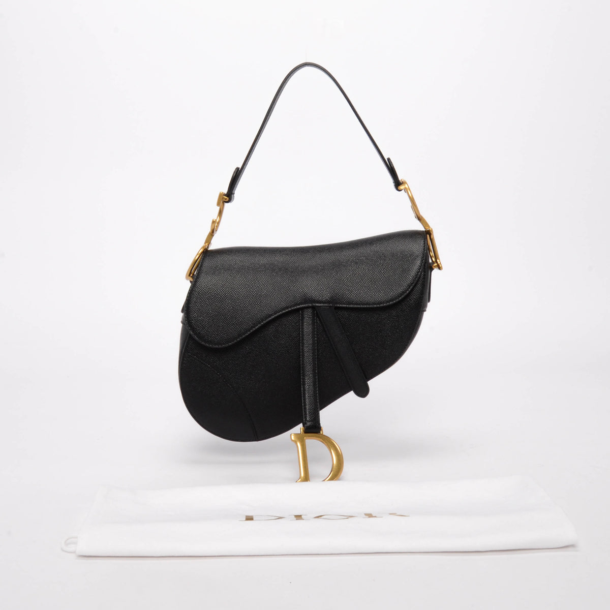 Dior Black Grained Calfskin Saddle Bag