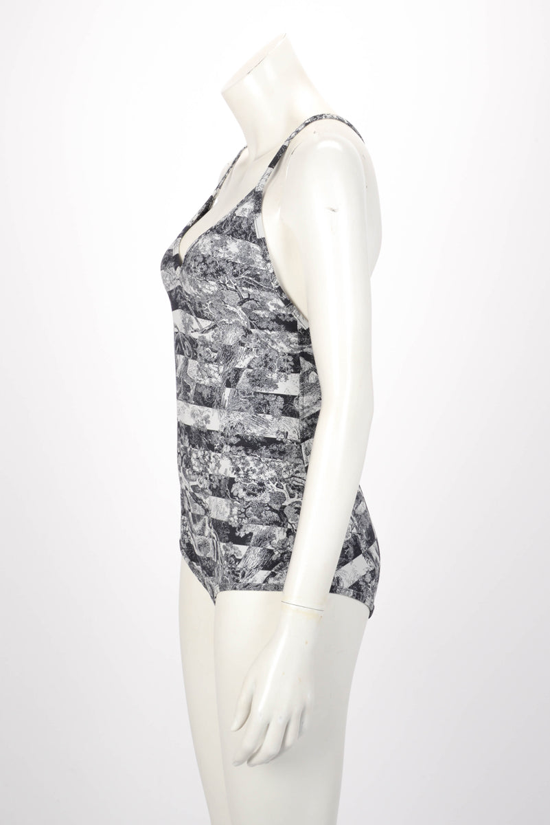 Dior Navy Toile de Jouy Striped One Piece Swimsuit L