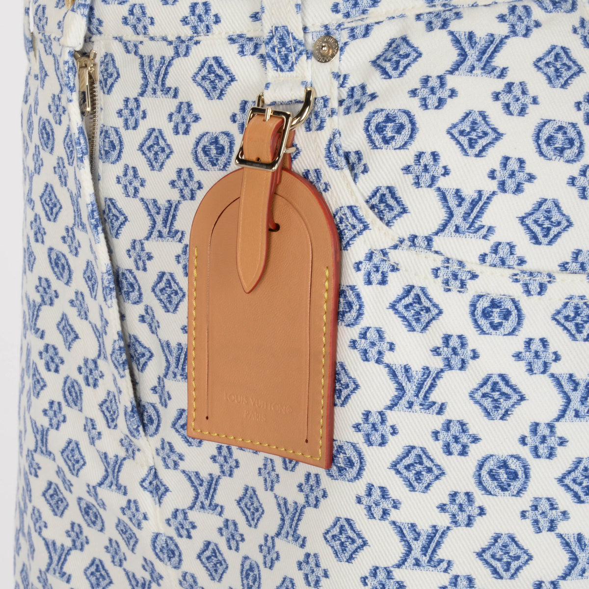 Louis Vuitton White Denim Blurred Monogram Mini Skirt FR 36