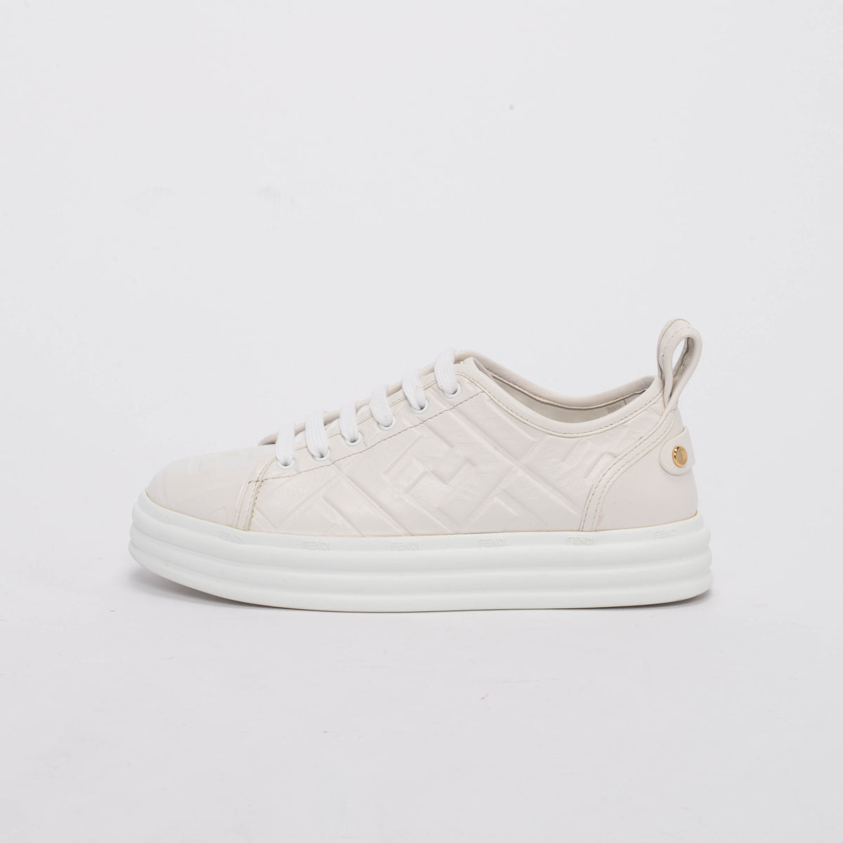 Fendi White Embossed Leather Monogram Rise Sneakers 36