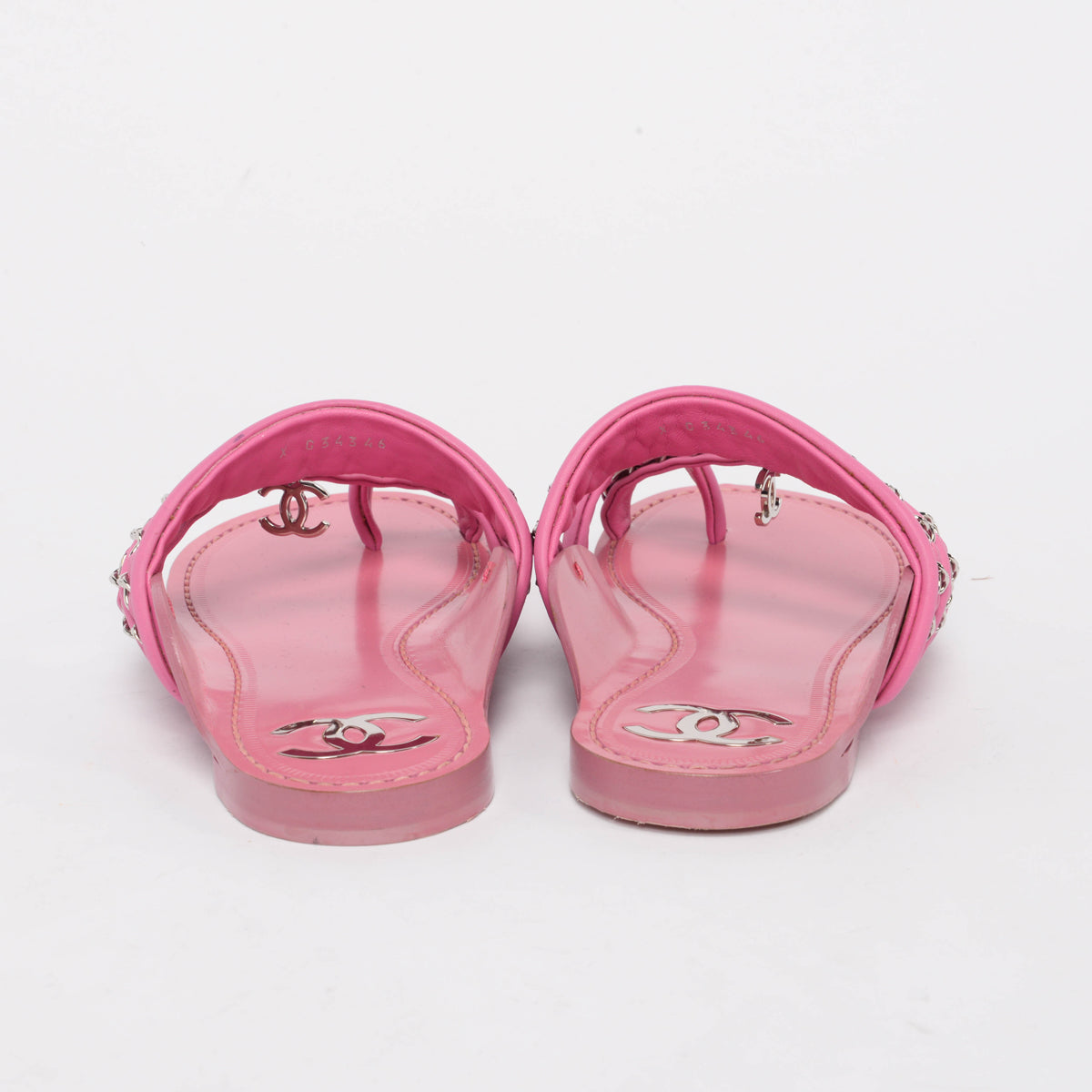 Chanel Pink Calfskin CC Chain Thong Sandals 38