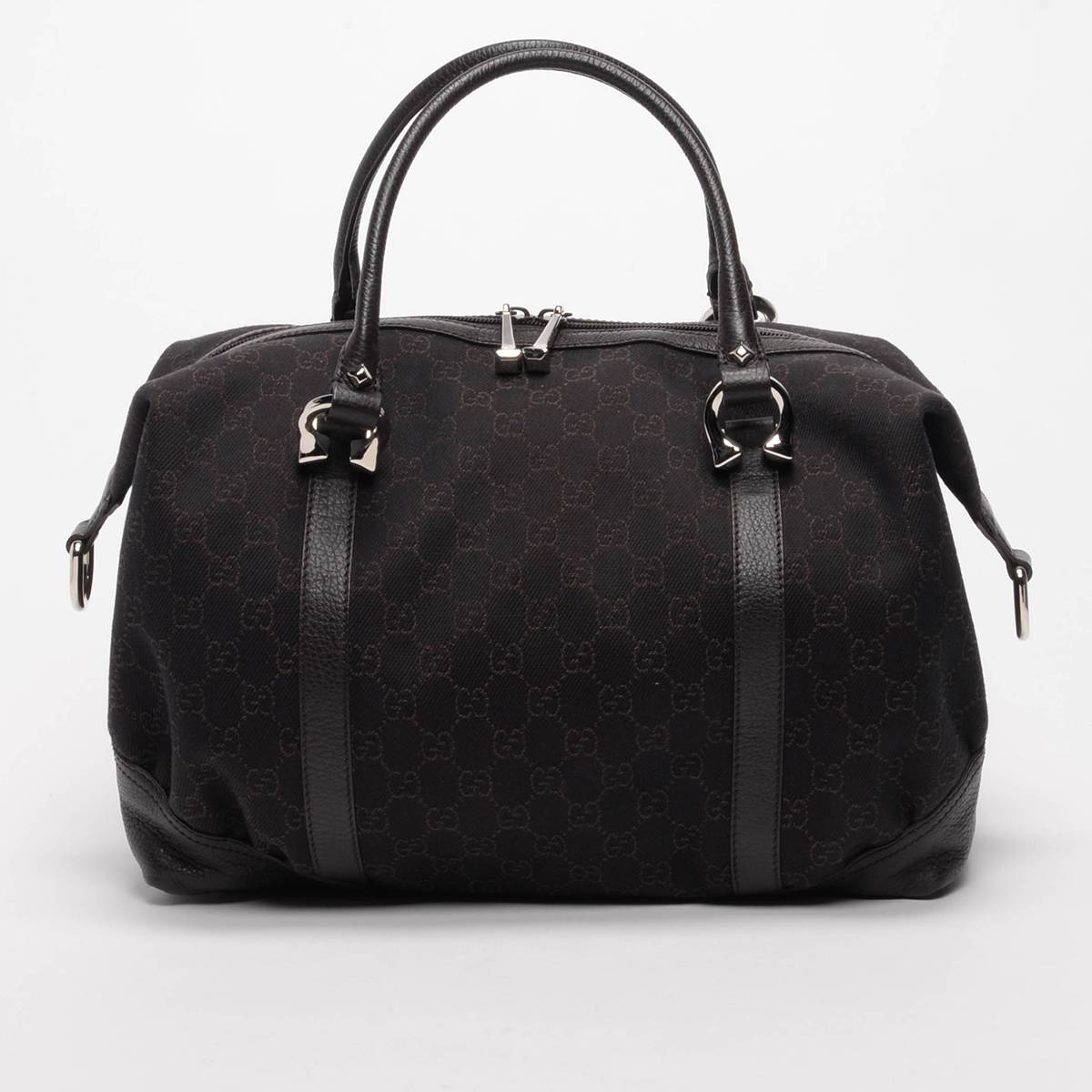 Gucci Dark Brown GG Canvas Medium Horsebit Nail Boston Bag