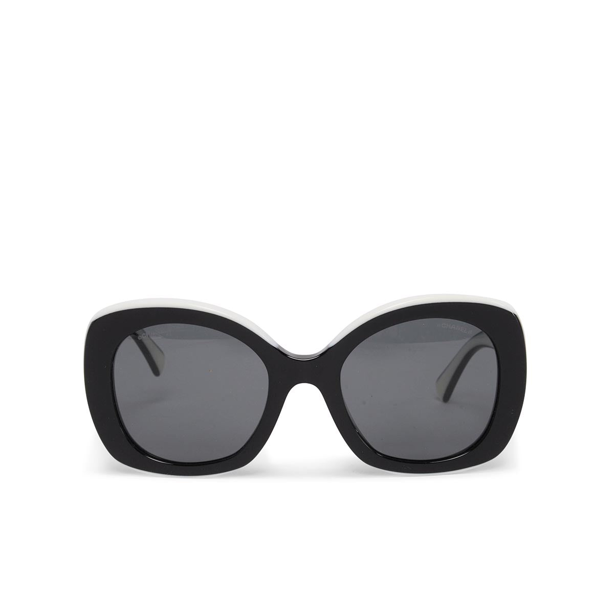 Chanel Black & White Round Spellout Sunglasses