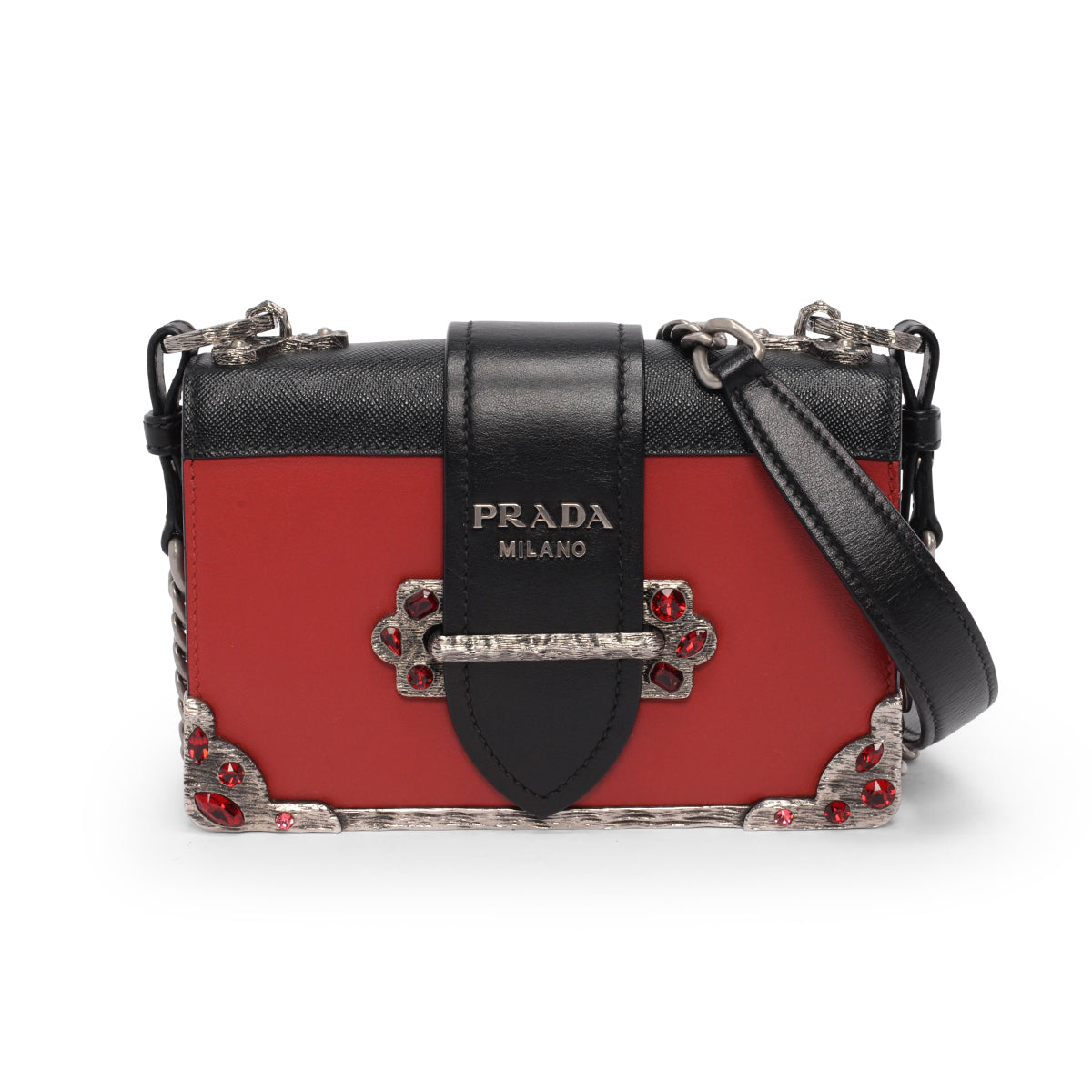 Prada Red & Black City Calf Cahier Mini Bag