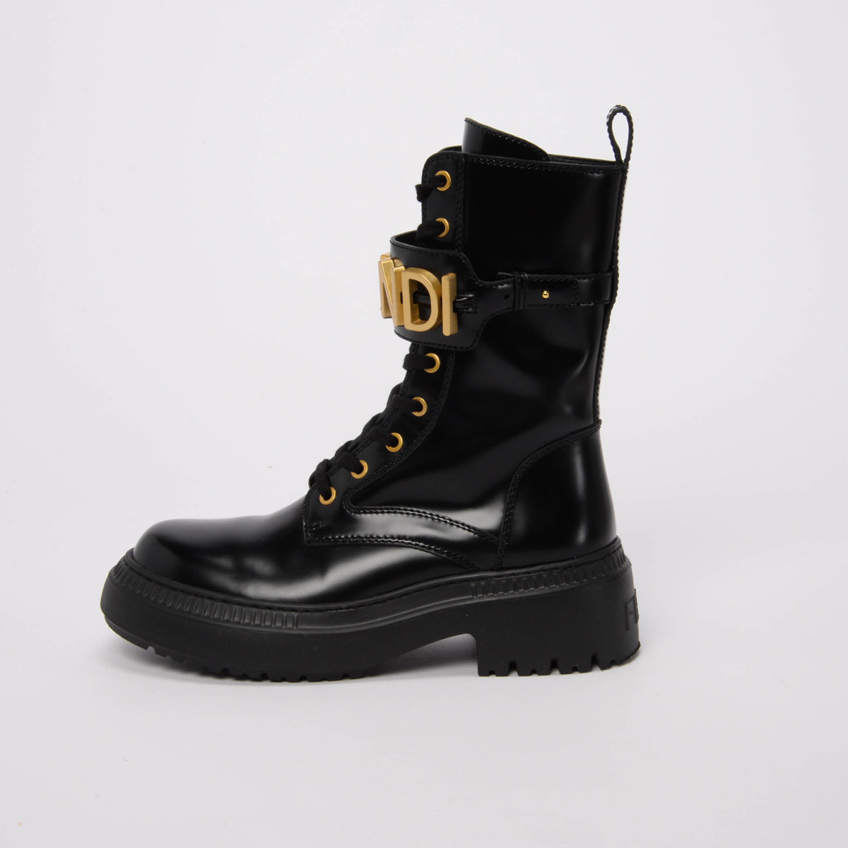 Fendi Black Calfskin Fendigraphy Biker Boots 38