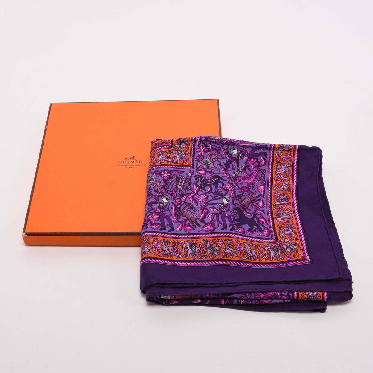 Hermes Violet Silk Chasse En Inde Scarf