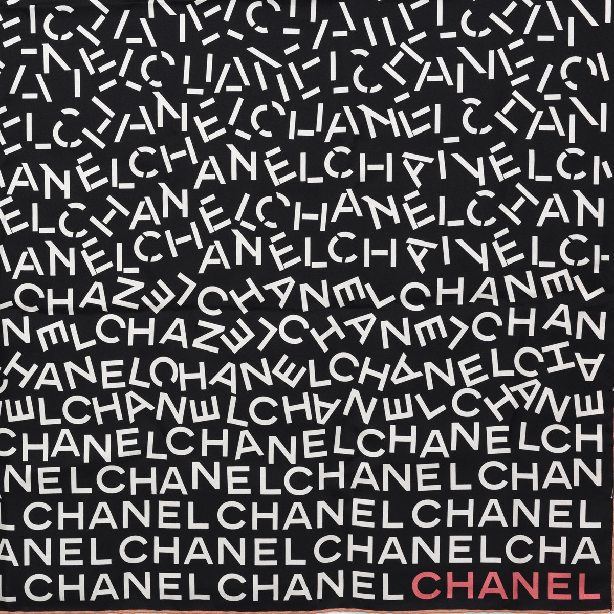 Chanel Black & White Silk Spellout CC Scarf