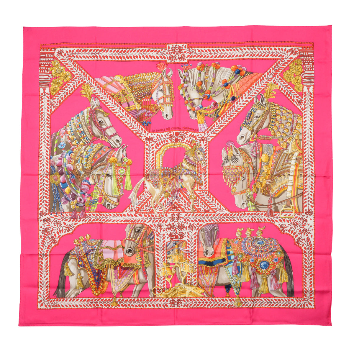 Hermes Pink Silk La Danse Du Cheval Marwari Scarf