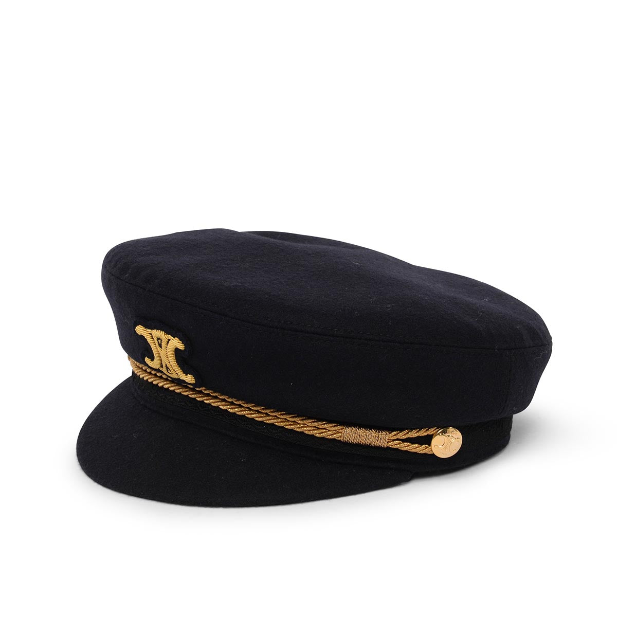 Celine Dark Navy & Gold Wool Triomphe Sailor's Hat