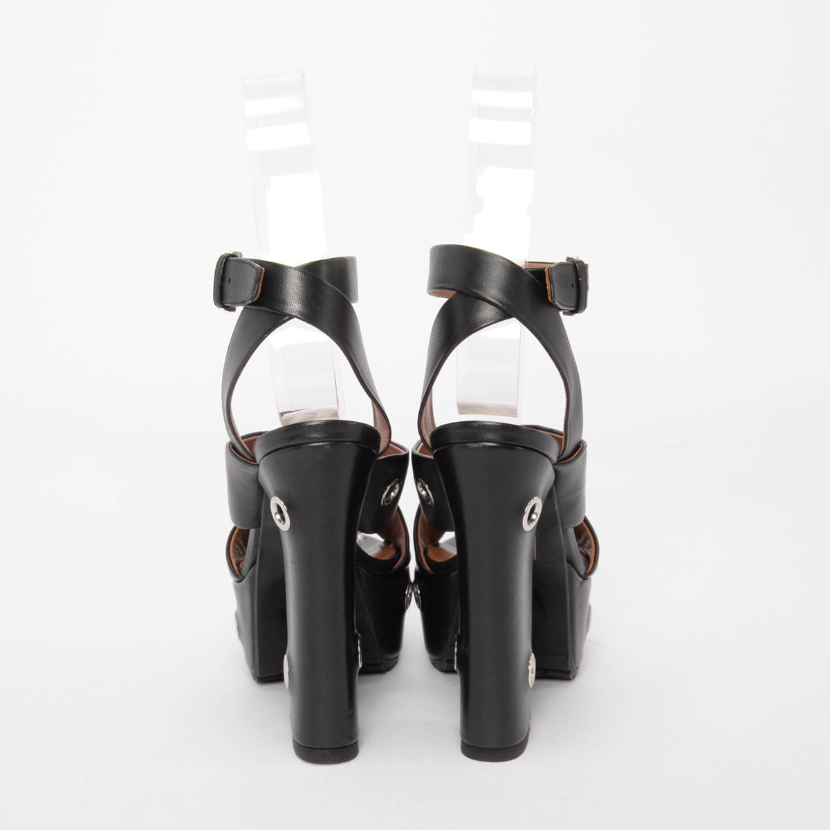 Alaia Black Leather Eyelet Embellished Platform Sandals 35