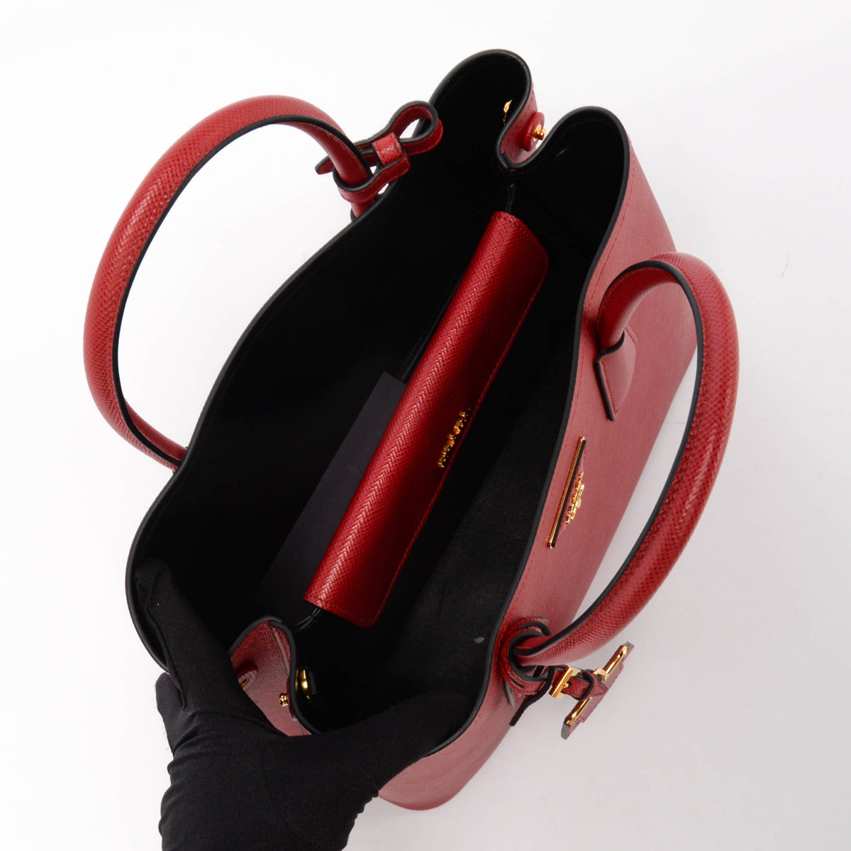 Prada Red Saffiano Cuir Medium Double Bag