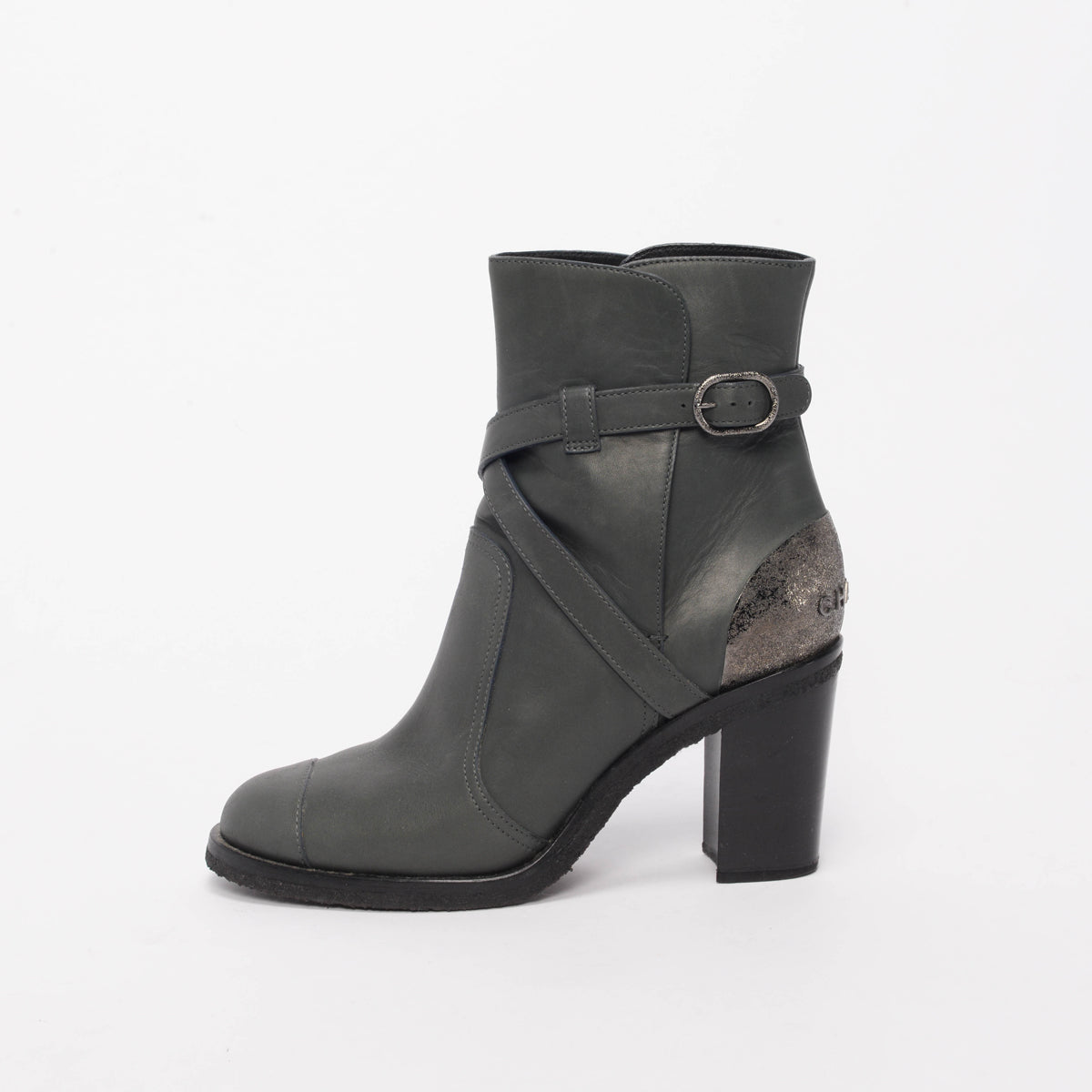 Chanel Army Green Lambskin Biker Ankle Boots 38