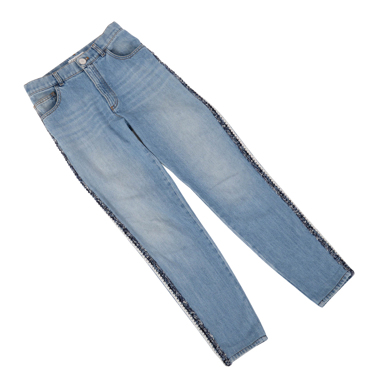 Chanel Blue Denim Braided Trim CC Pocket Jeans FR 34