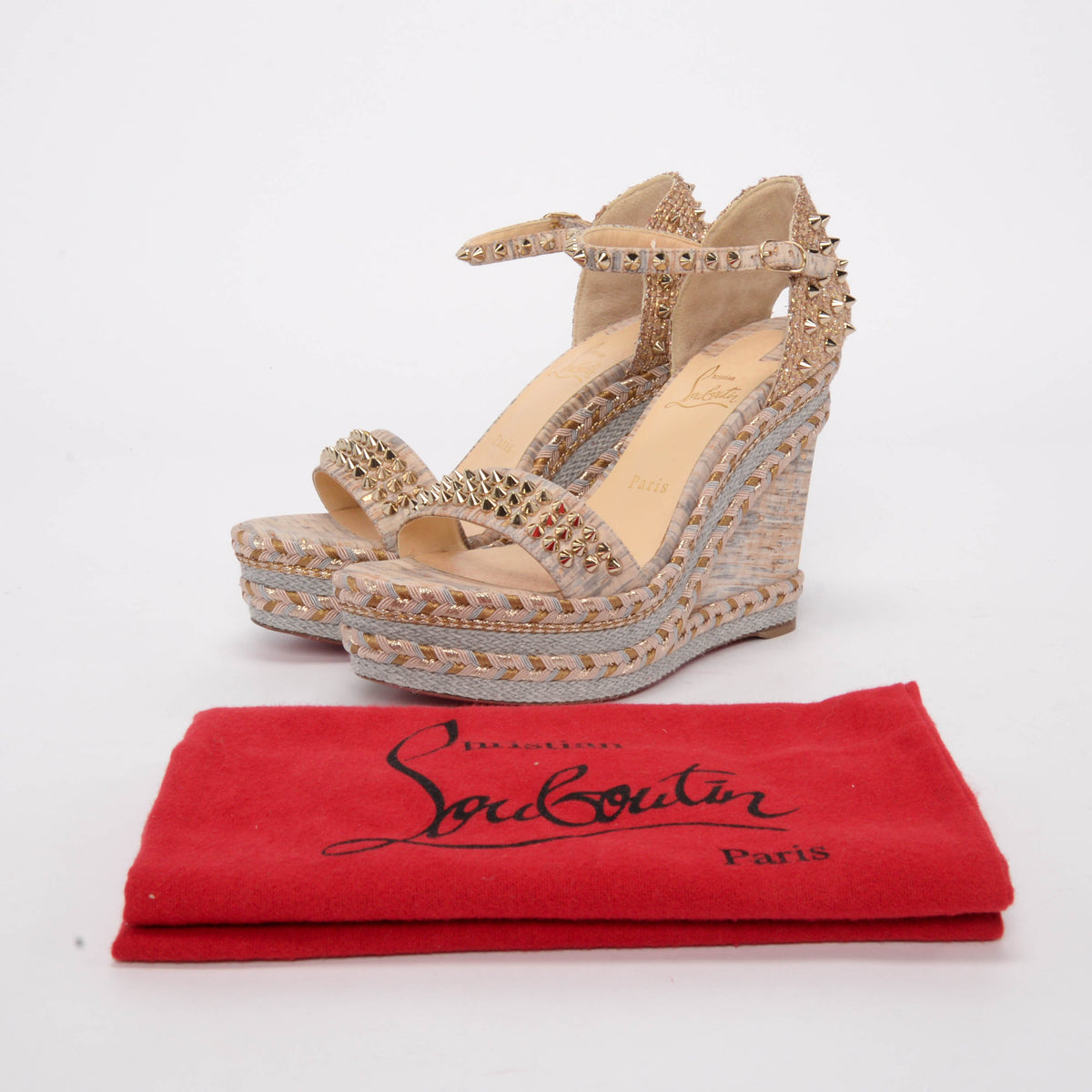 Christian Louboutin Gold Braided Madmonica Spiked Wedges 39