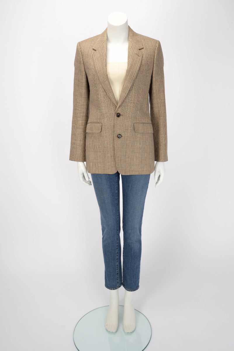 Celine Beige Prince of Wales Check Single Breasted Blazer FR 38