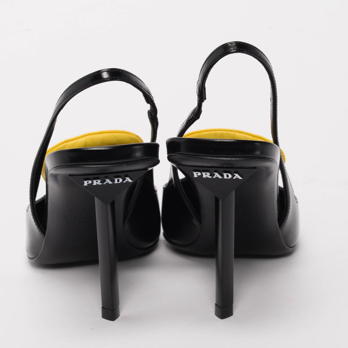Prada Black Hi-Shine Logo Print Slingback Pumps 36
