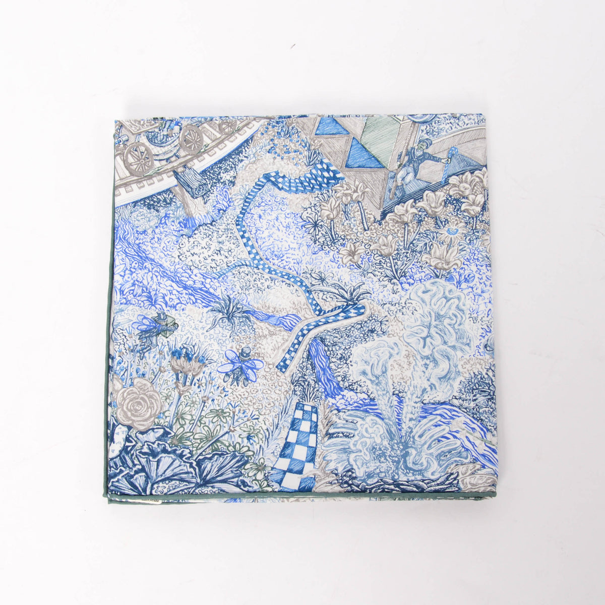 Hermes Blue Electric Silk Les Folies Du Faubourg Scarf