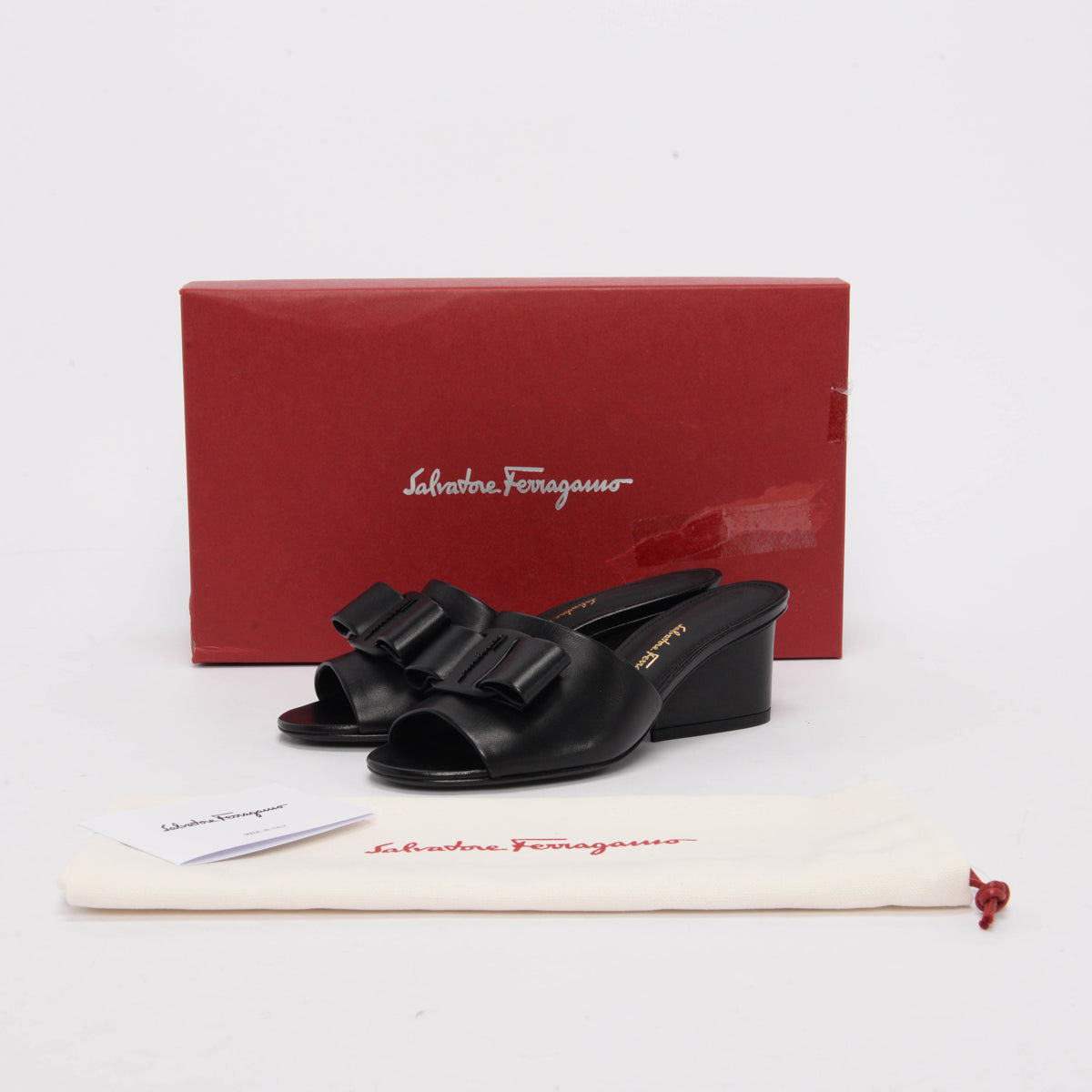 Ferragamo Black Lambskin Valery Bow Sandals 4