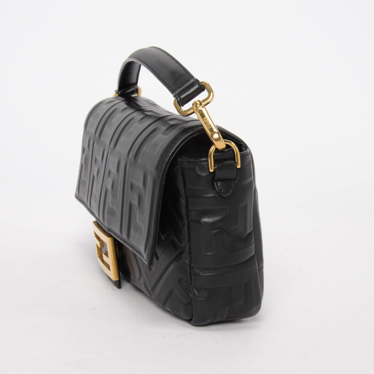 Fendi Black Nappa FF Embossed Baguette Bag