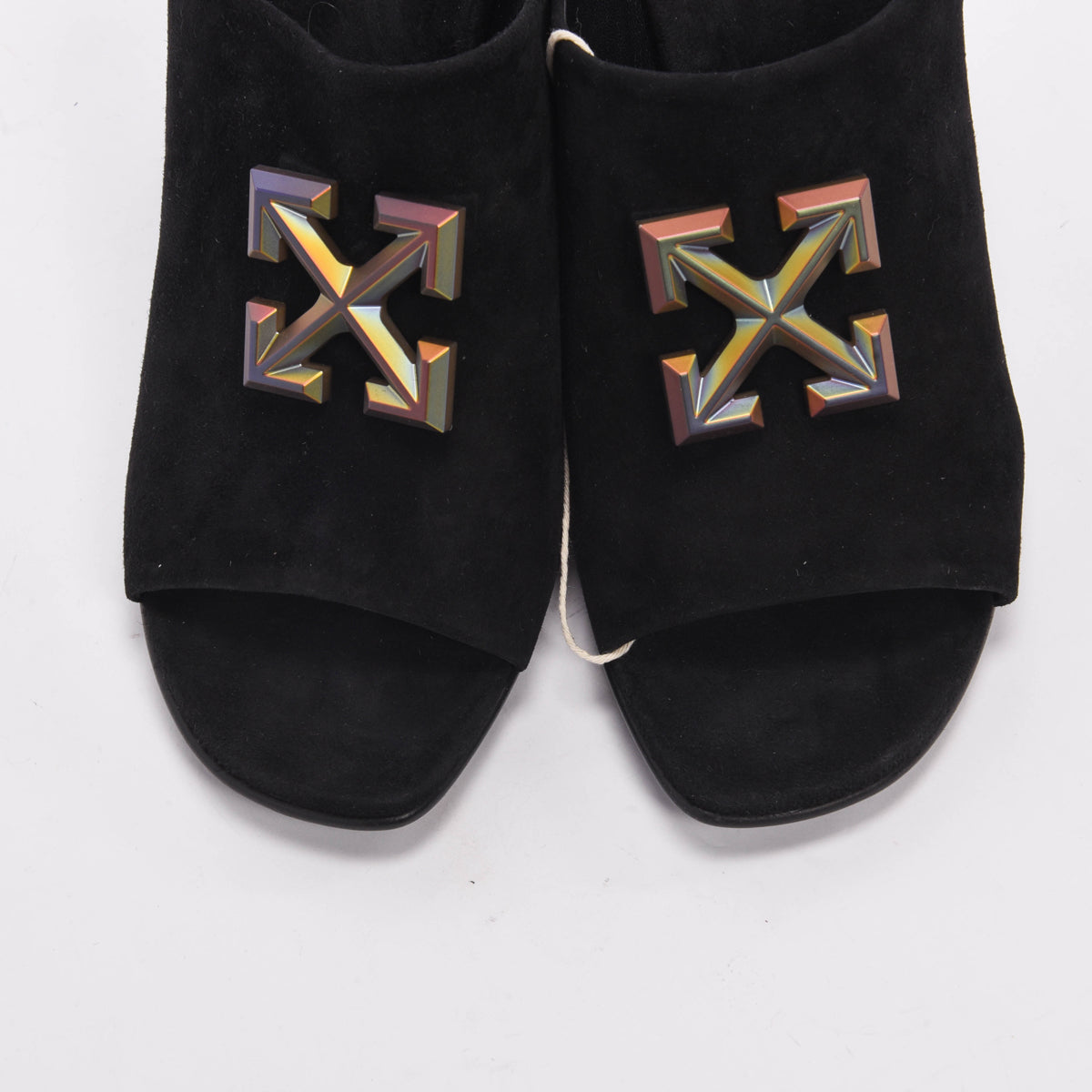 Off-White Black Suede Metallic Arrow Mules 40