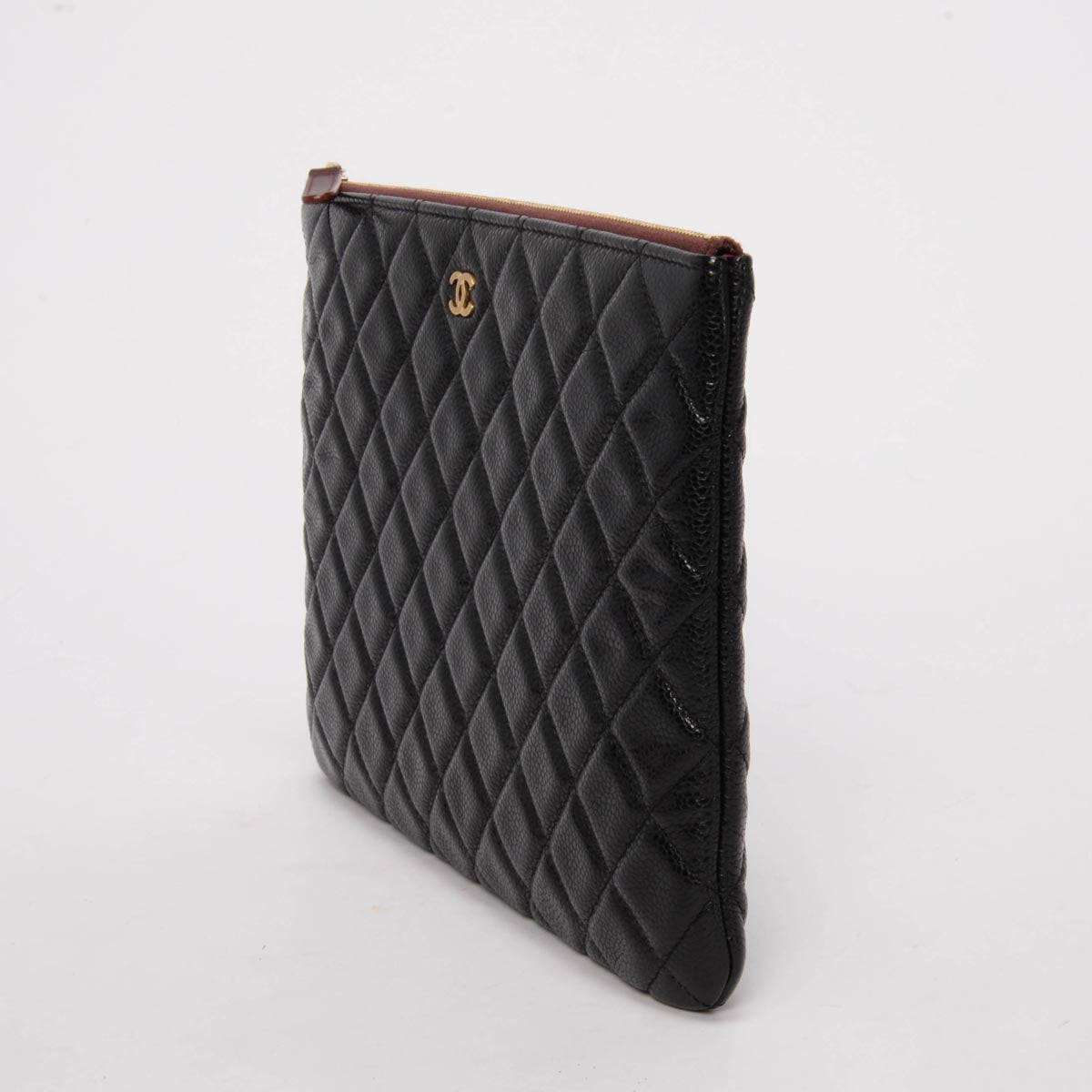 Chanel Black Quilted Caviar Medium O-Case Pouch