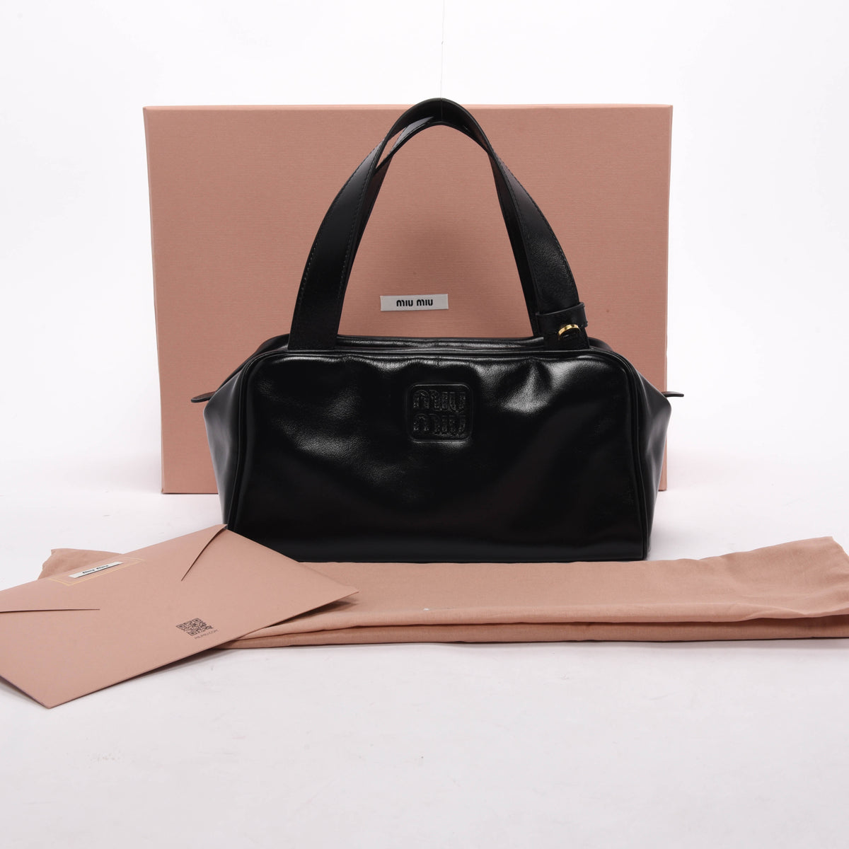 Miu Miu Black Soft Lux Bauletto Logo Bag