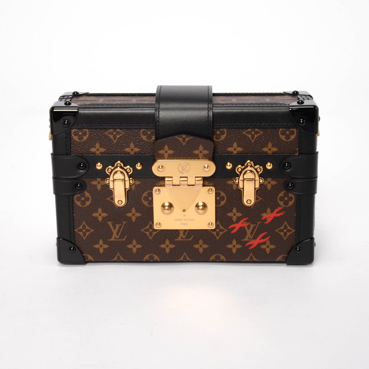 Louis Vuitton Black Leather & Monogram Petite Malle