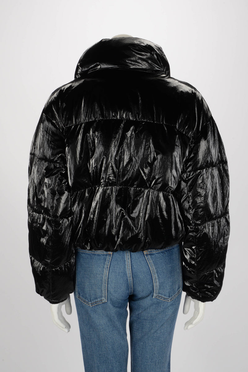 Isabel Marant Etoile Black Glossed Shell Telia Cropped Puffer Jacket FR 34