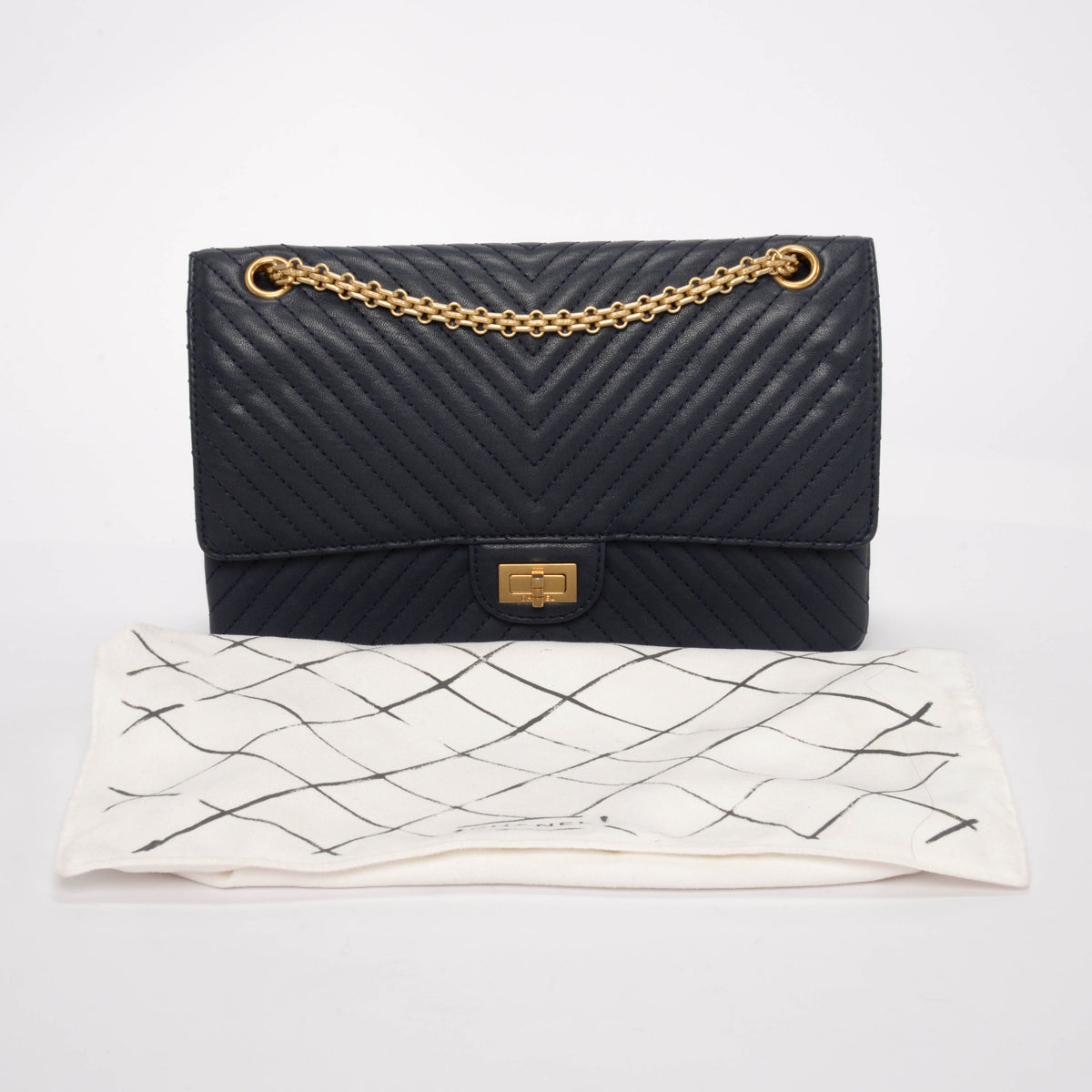 Chanel Navy Chevron Sheepskin 2.55 Reissue 226 Flap Bag