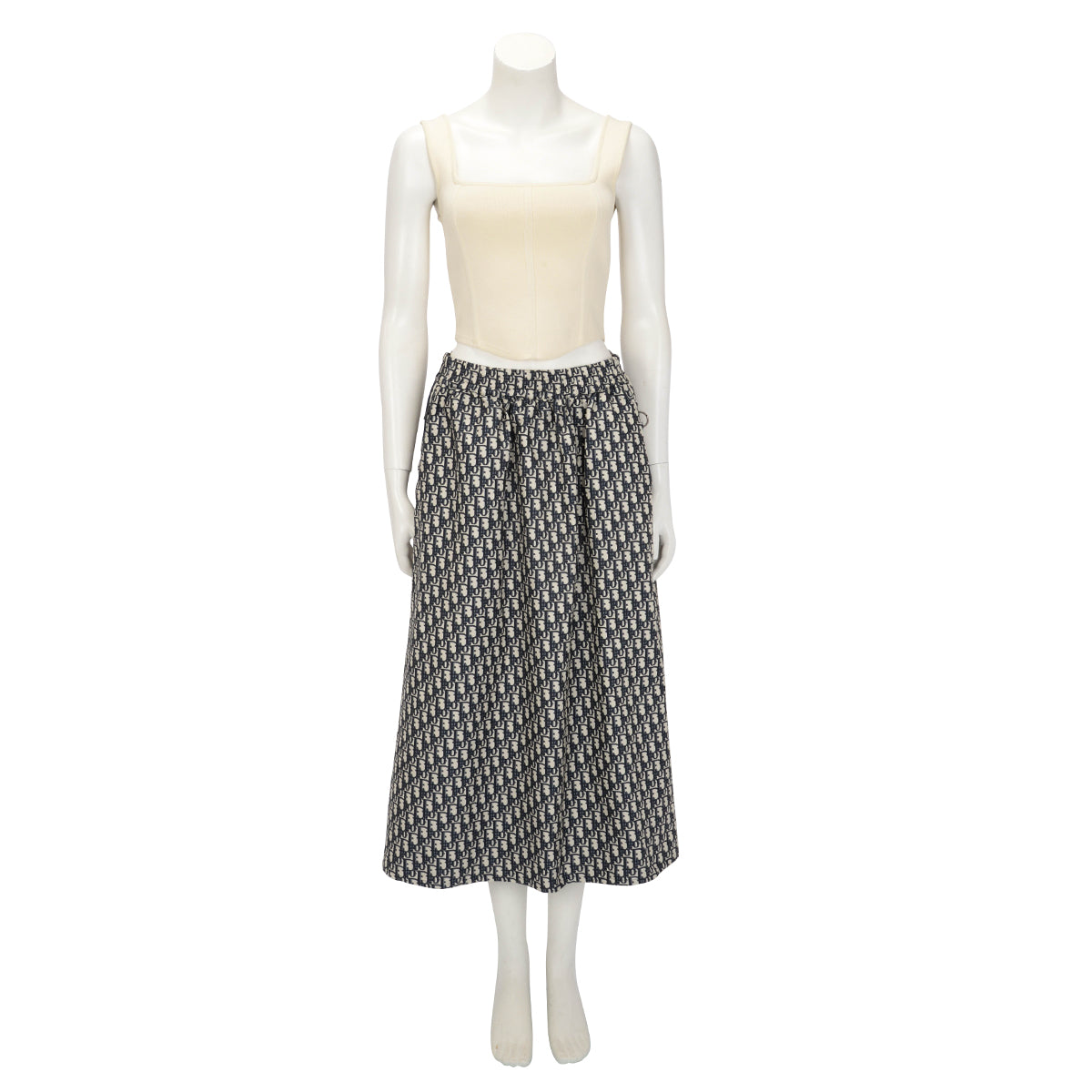 Dior Navy Technical Taffeta Oblique Logo Stripe Skirt FR 40