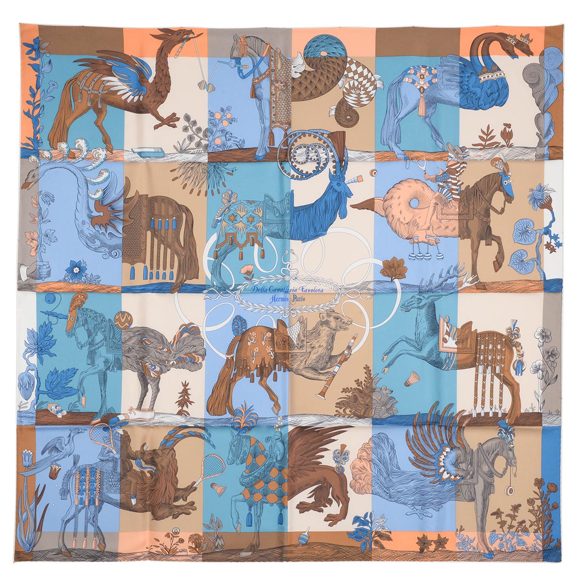 Hermes Bleu Silk Della Cavalleria Favolosa Scarf