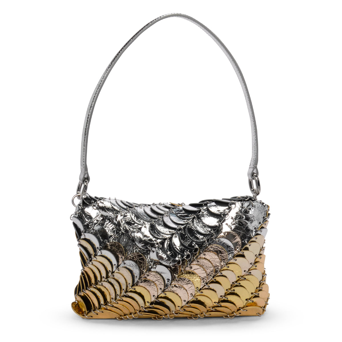 Paco Rabanne Metallic Gradient Leather Disc Paco Shoulder Clutch Bag