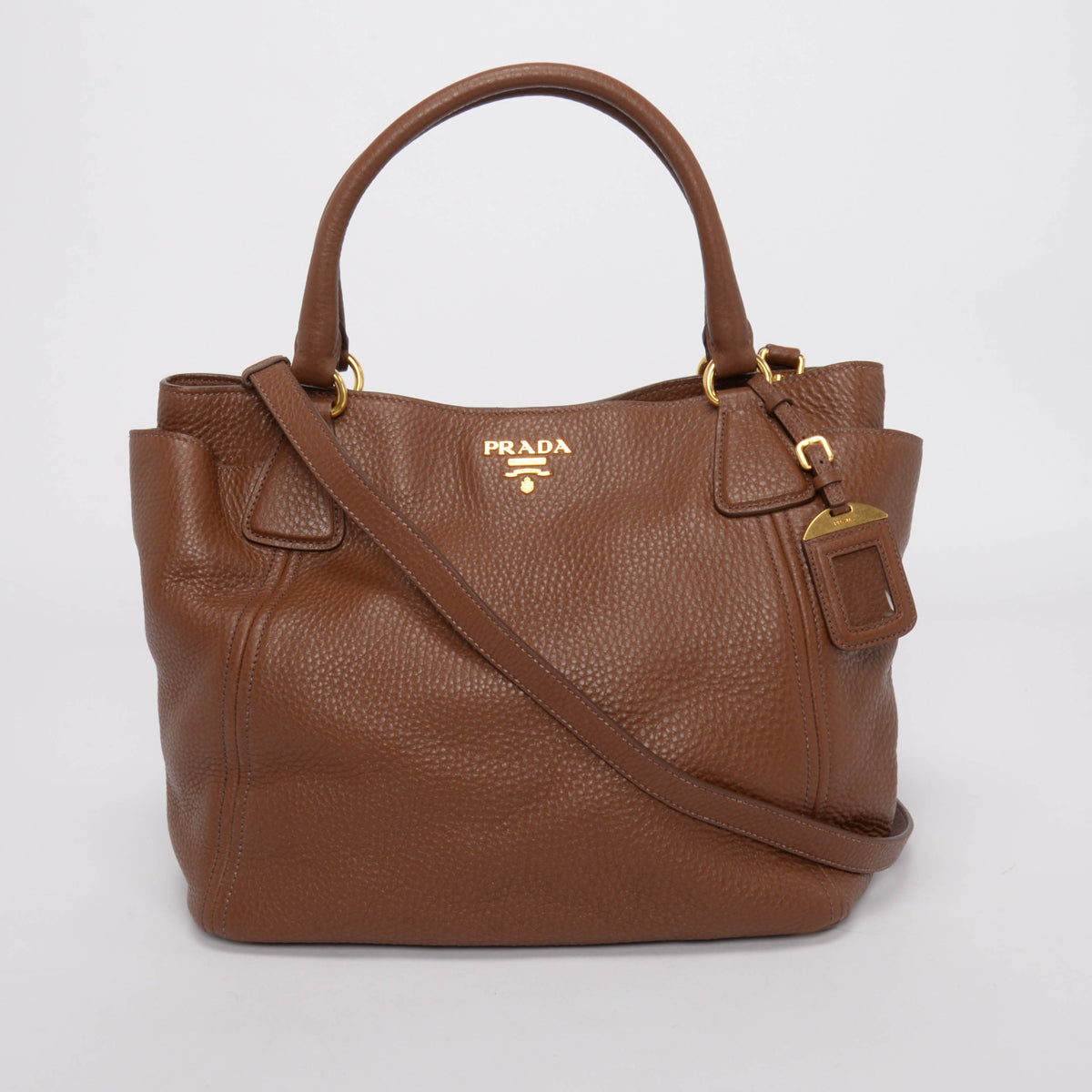 Prada Brown Vitello Daino Side Pocket Tote