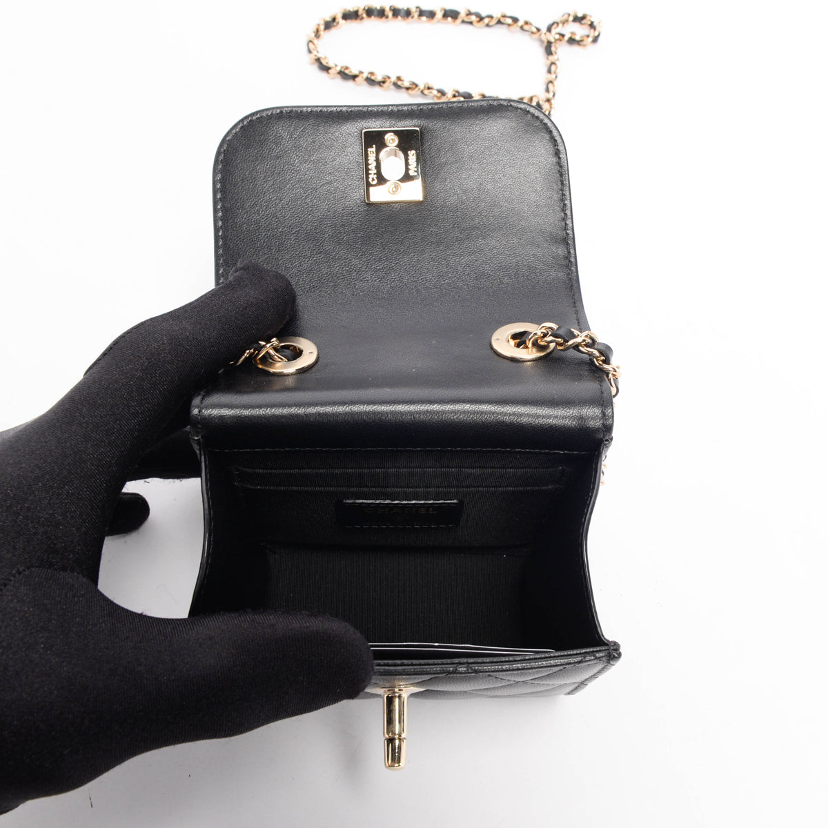 Chanel Black Quilted Lambskin Trendy CC Mini Chain Wallet