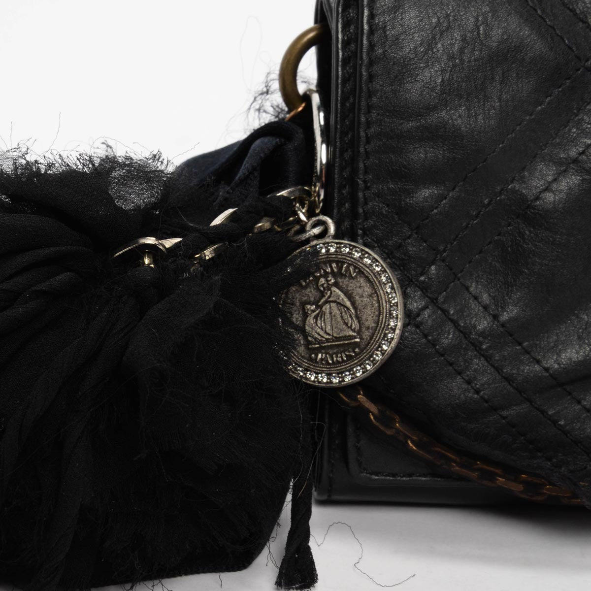 Lanvin Black Quilted Leather Wallet on Chain Clutch