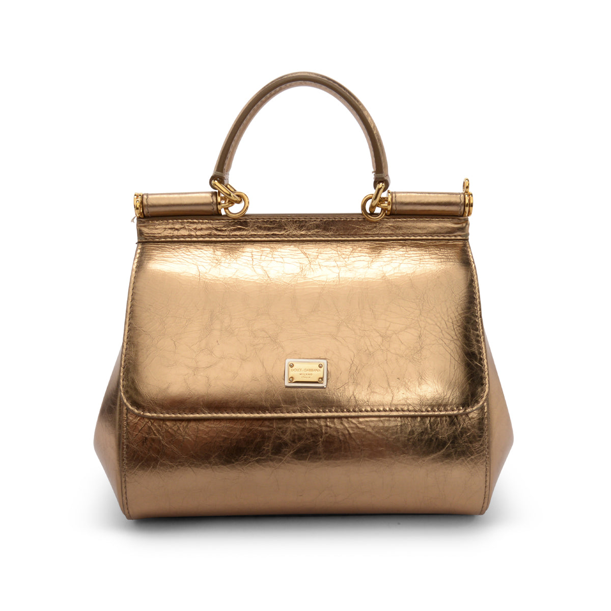 Dolce & Gabbana Gold Metallic Leather Small Sicily Bag