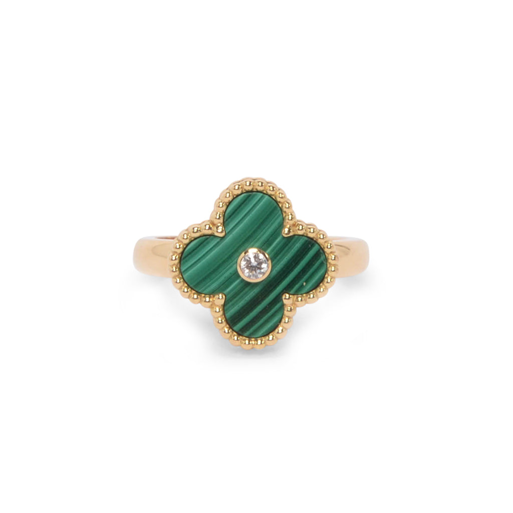 Van Cleef & Arpels Yellow Gold, Diamond & Malachite Vintage Alhambra Ring