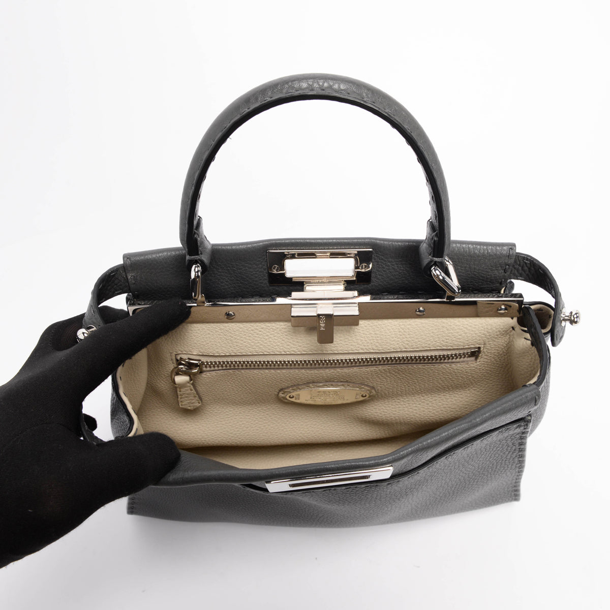 Fendi Charcoal Selleria Medium Peekaboo Bag