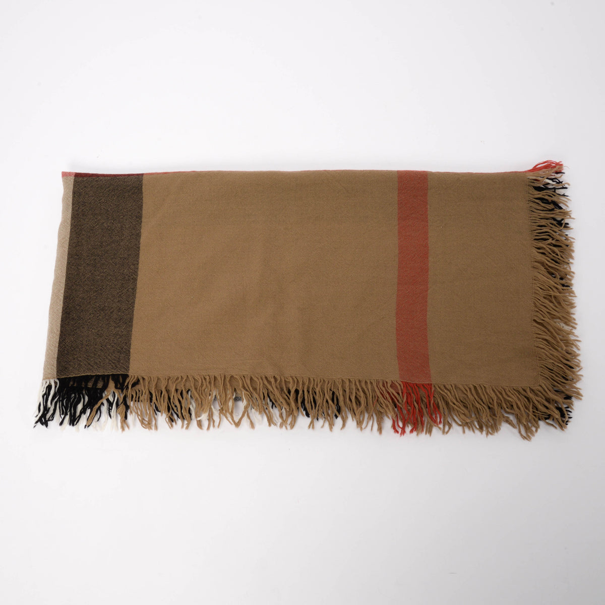 Burberry Beige Wool Crepe House Check Fringed Scarf