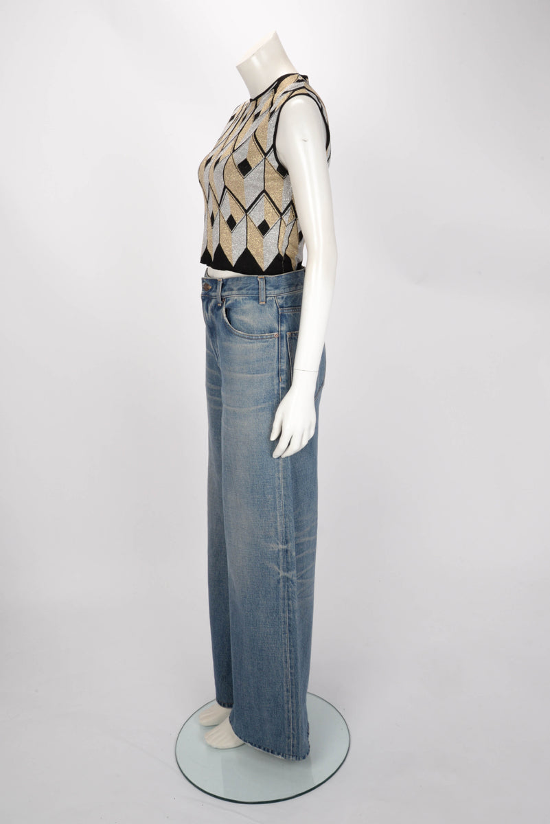 Celine Steel Blue Denim Flared Surf Jeans 28