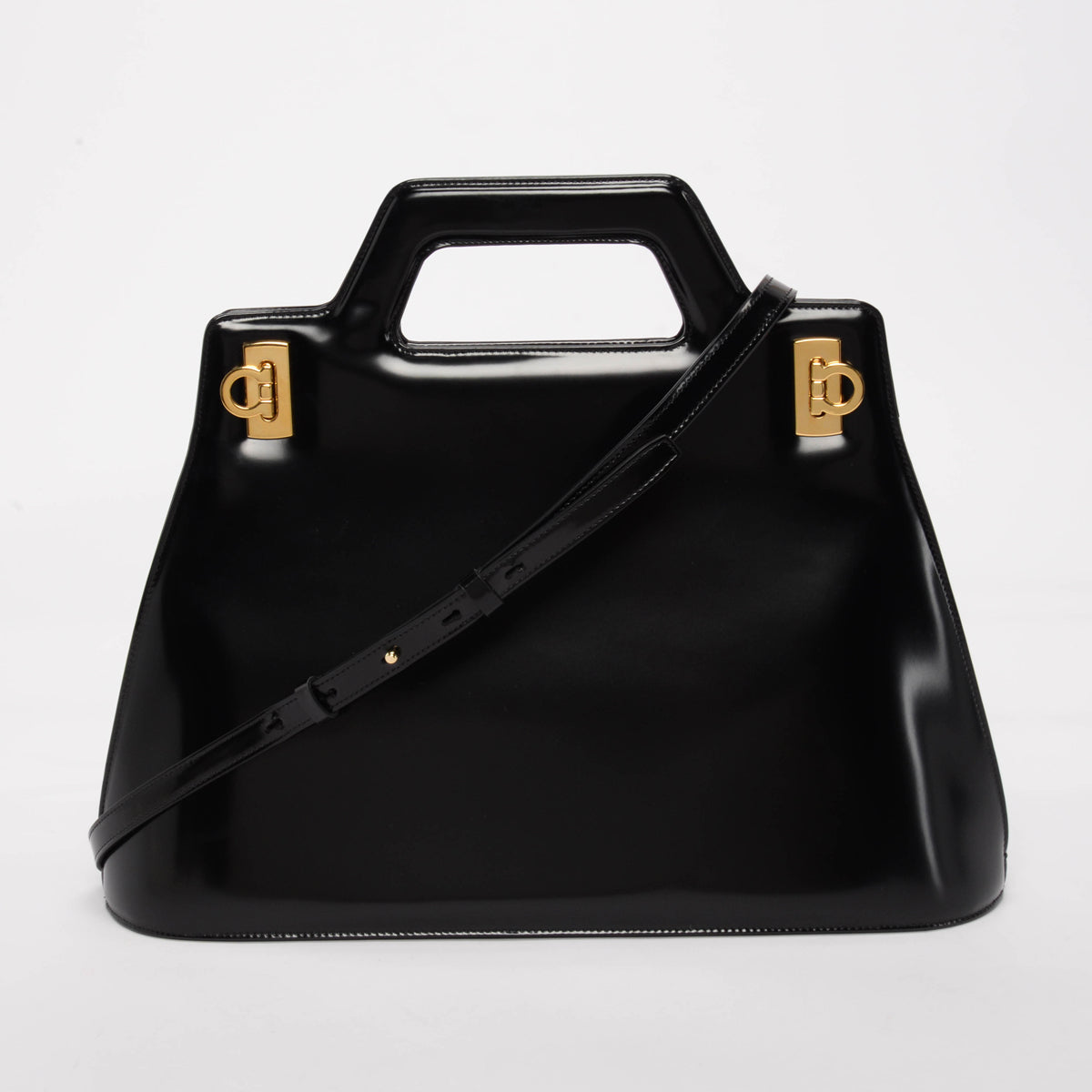 Ferragamo Black Hi-Shine Wanda Top Handle Bag