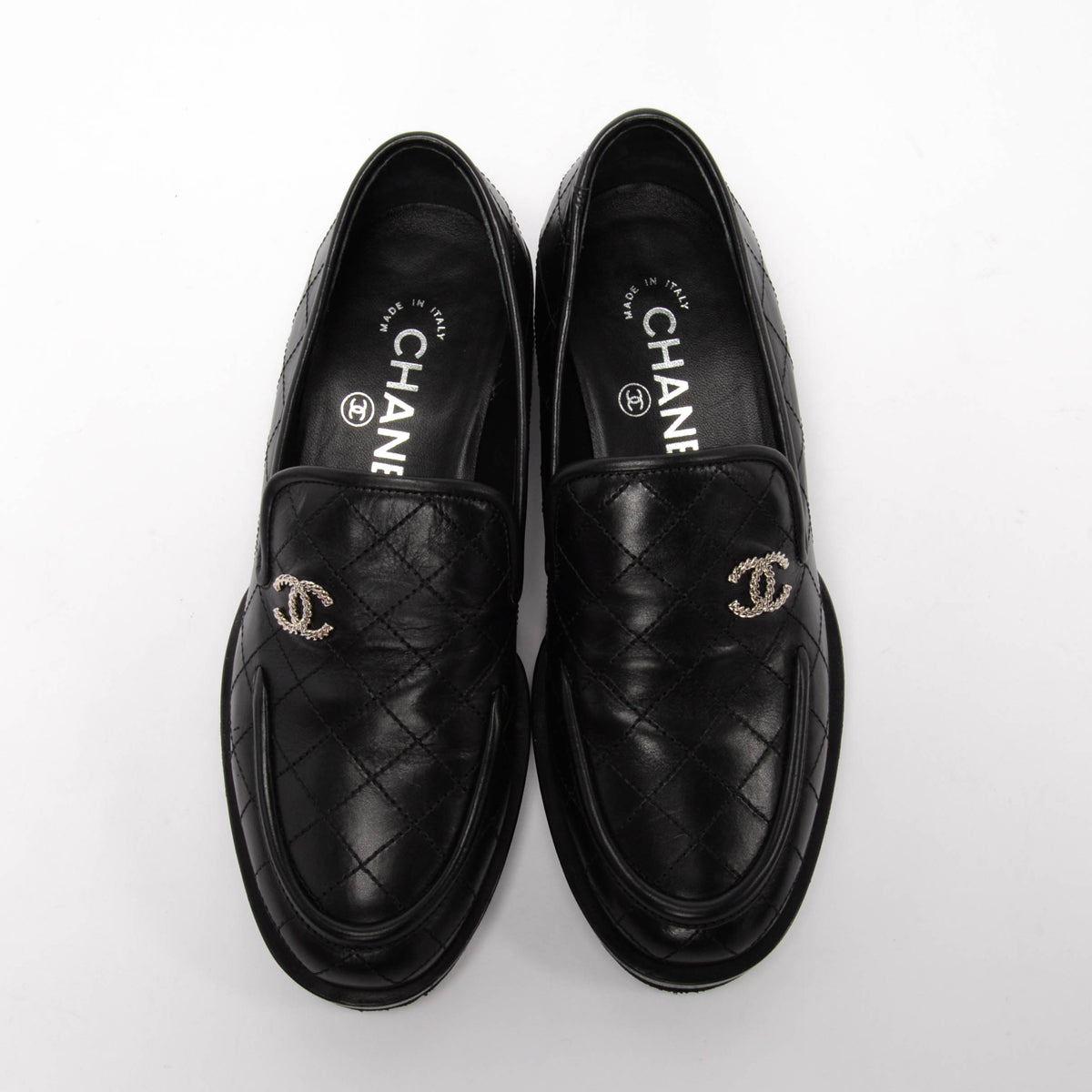 Chanel Black Quilted Calfskin CC Loafers 35