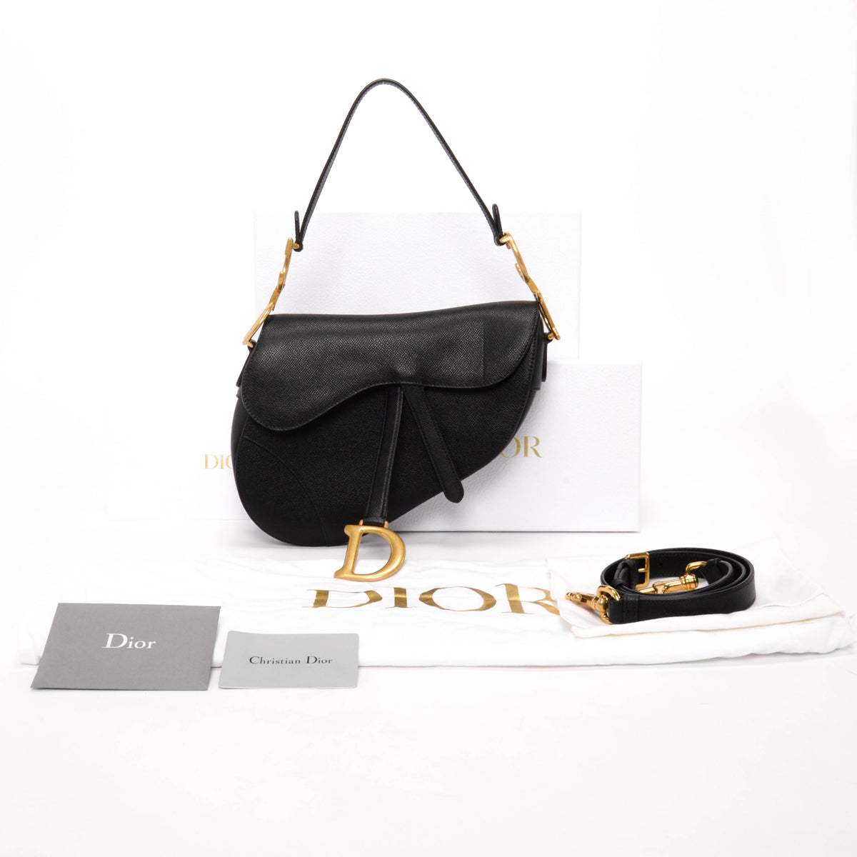 Dior Black Grained Calfskin Saddle Bag