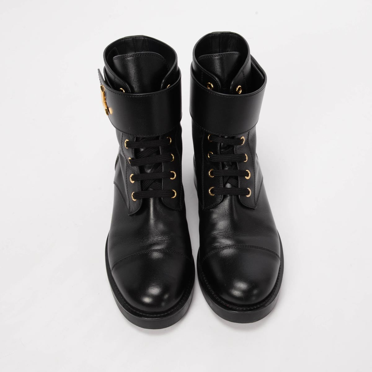 Louis Vuitton Black Calfskin Wonderland Flat Ranger Boots 38.5