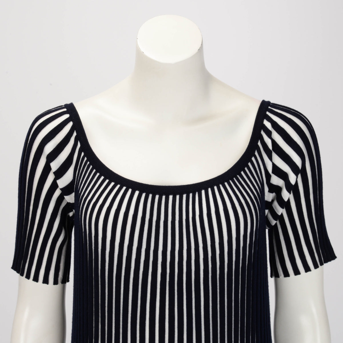 Gabriela Hearst Navy & White Wool Knit Pleated Maxi Dress XL