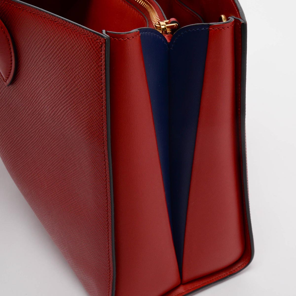 Prada Red & Navy Saffiano Cuir Bibliotheque Bag